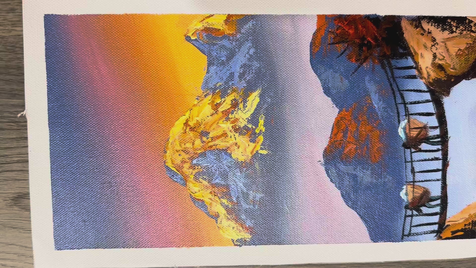 Golden Dawn on Suspension Bridge – Himalayan Landscape Painting