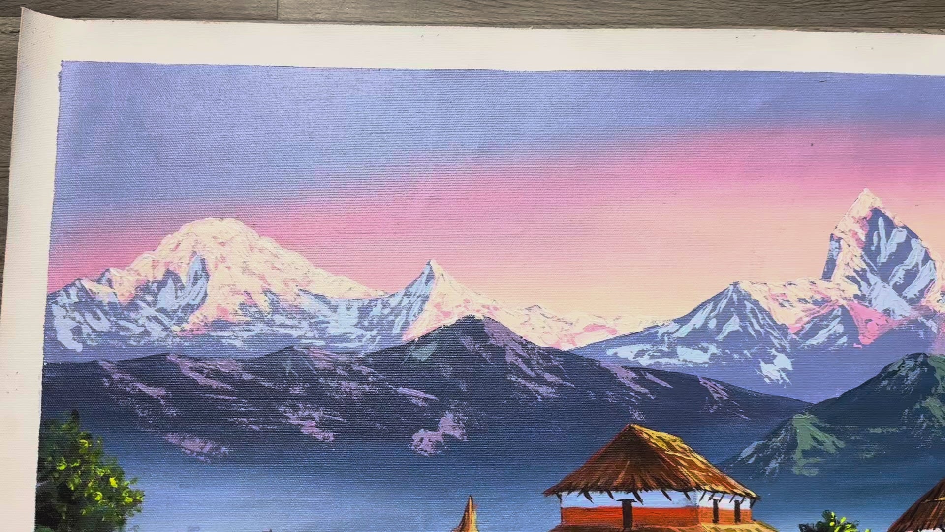 Mountain Village Sunrise with Suspension Bridge – Panoramic