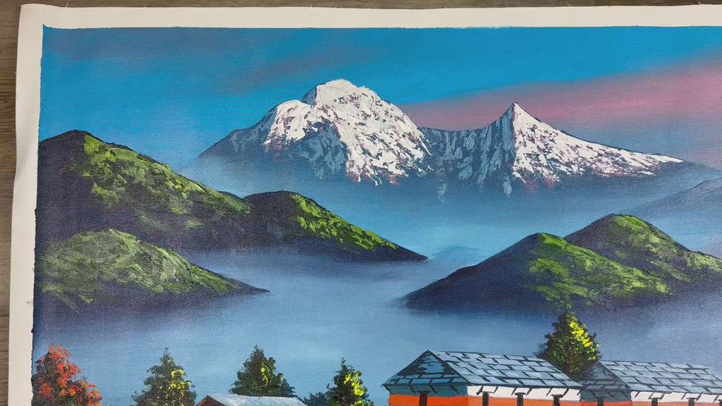 Himalayan Countryside – Acrylic Canvas Painting of Machhapuchhre & Village Path