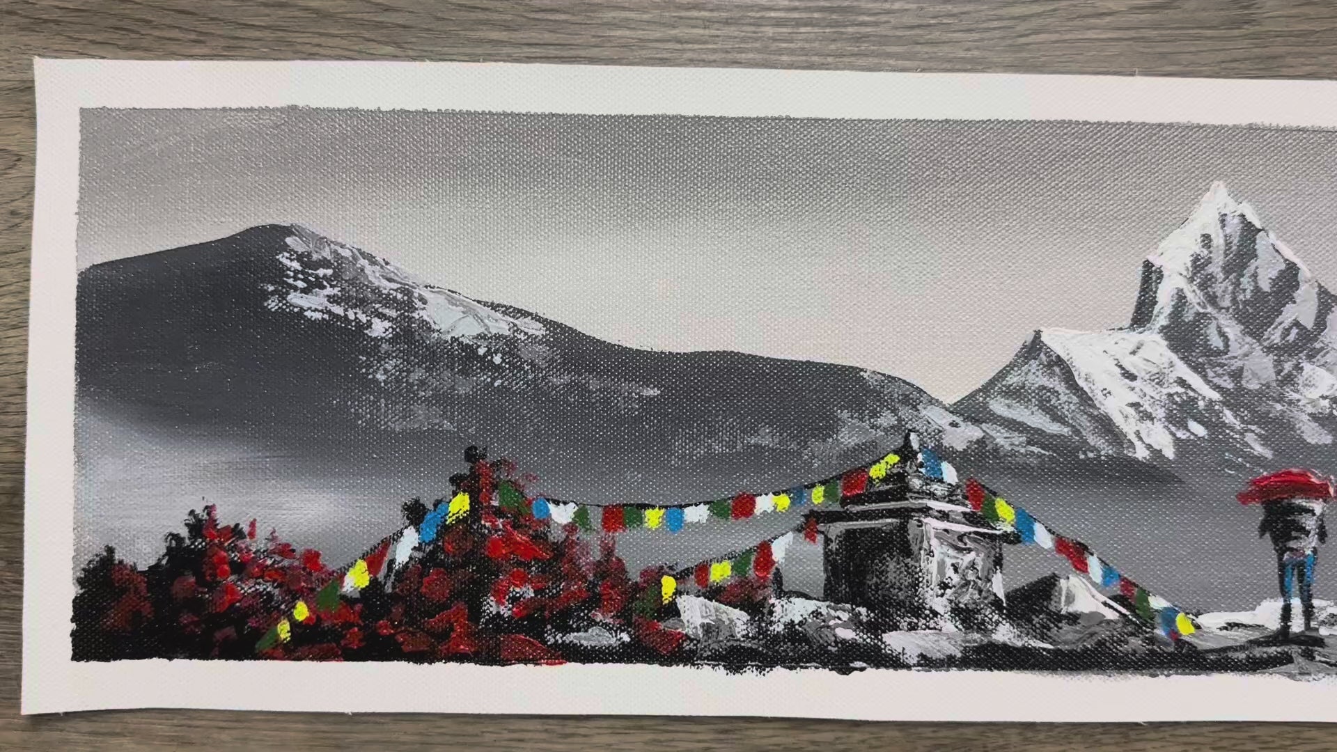 Monochrome Machhapuchhre – Stupa and Prayer Flags Painting