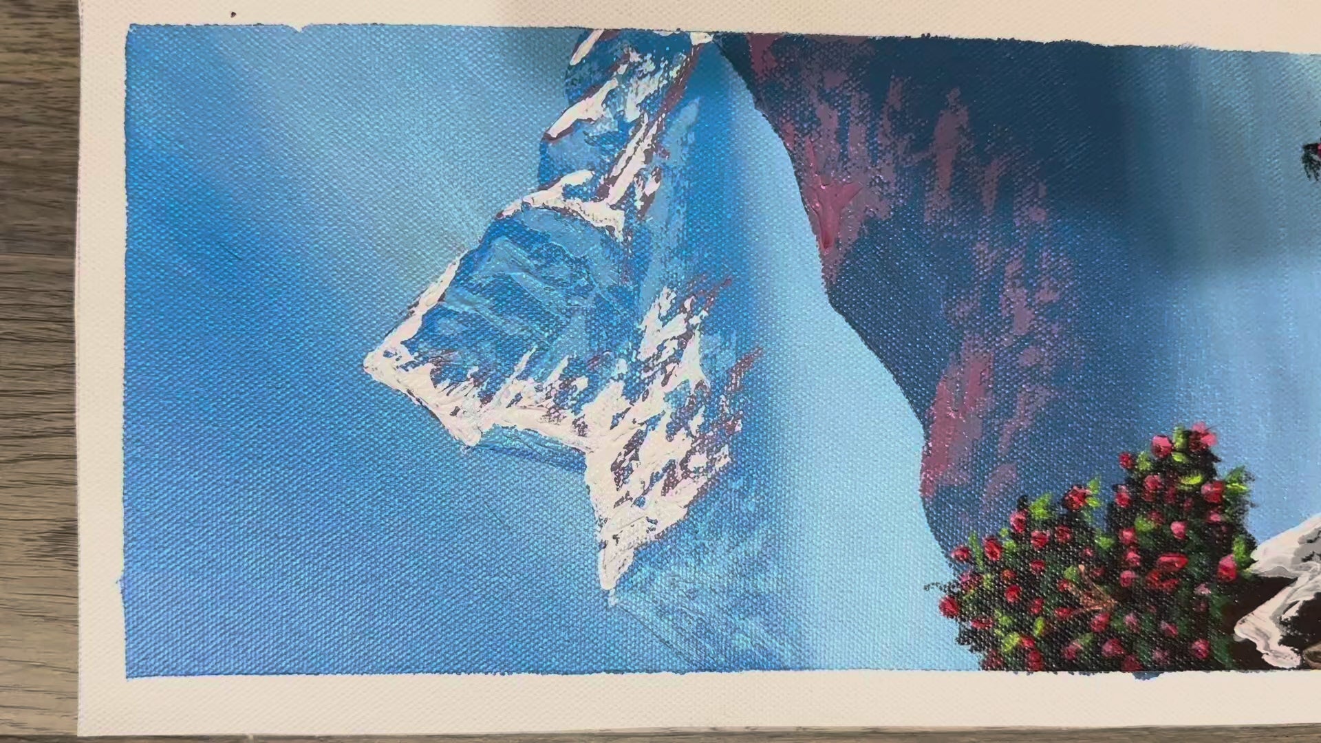 Vertical Machhapuchhre Path – Acrylic Canvas Painting with Rhododendrons & Villager