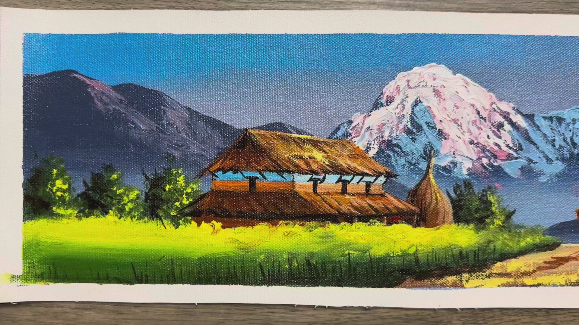 Rustic Himalayan House – Village Path and Mountain View Painting