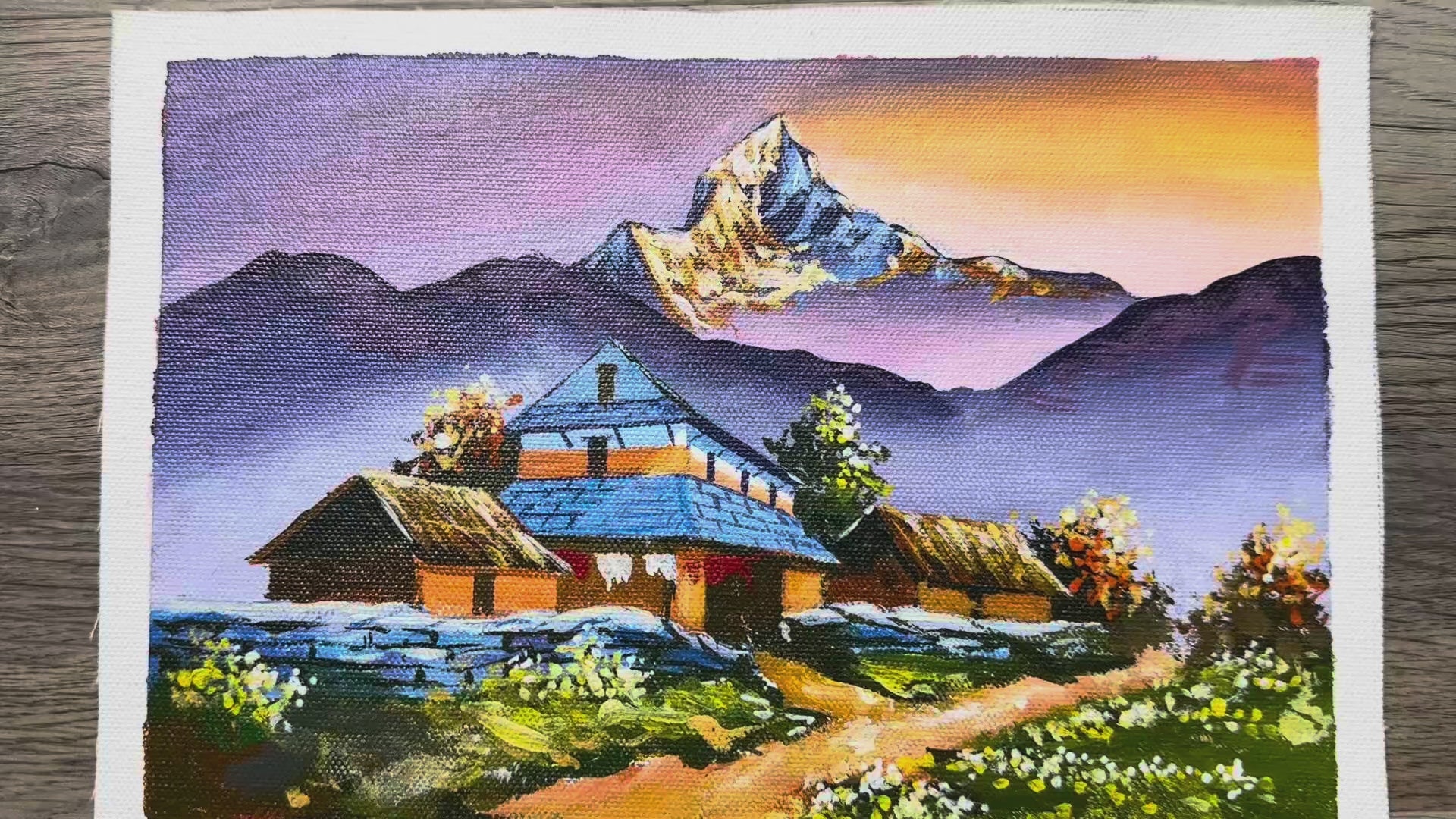 Golden Sunrise – Himalayan Village and Machapuchare Painting