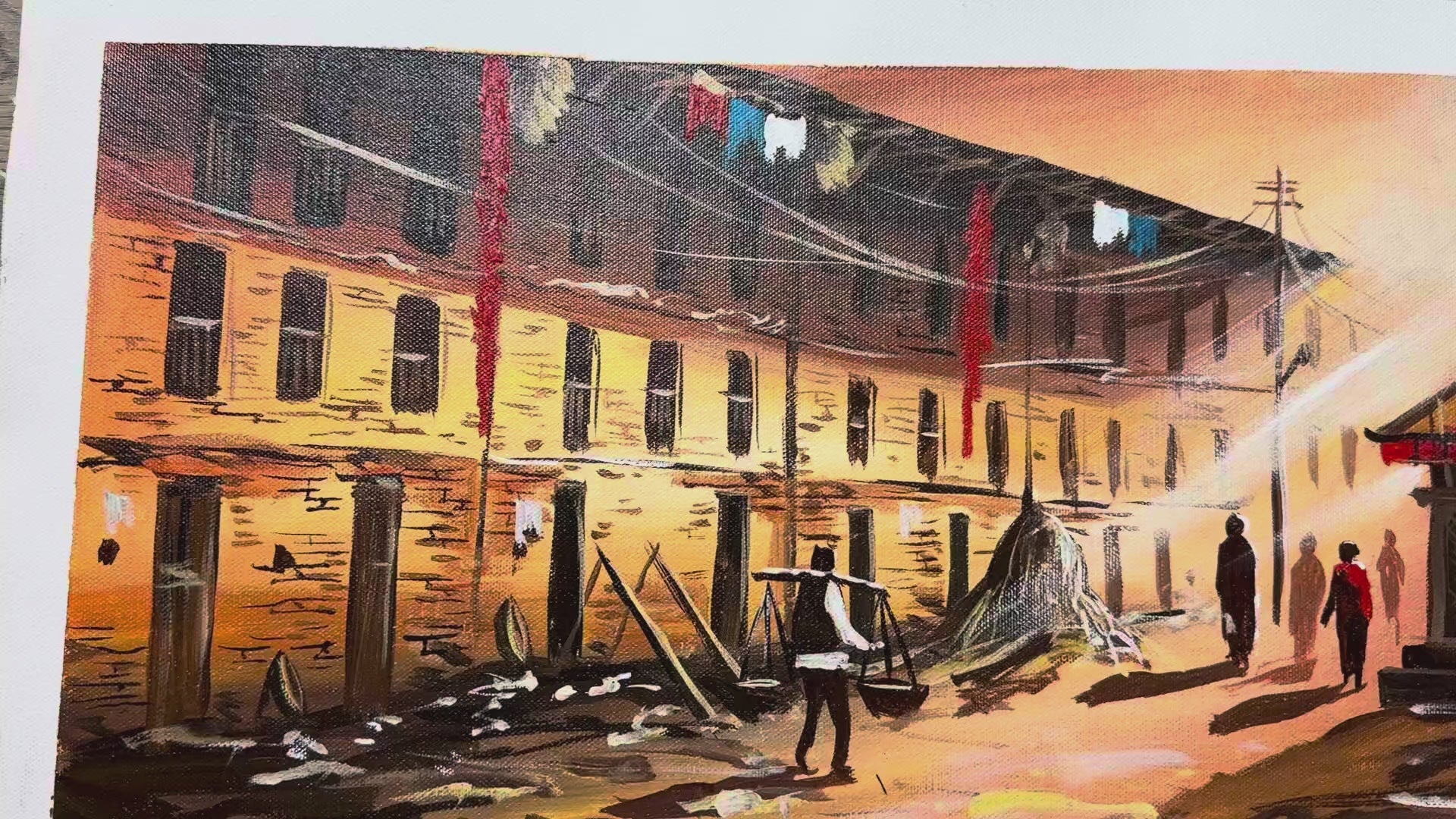 Golden Hour Newar Courtyard – Daily Life Scene