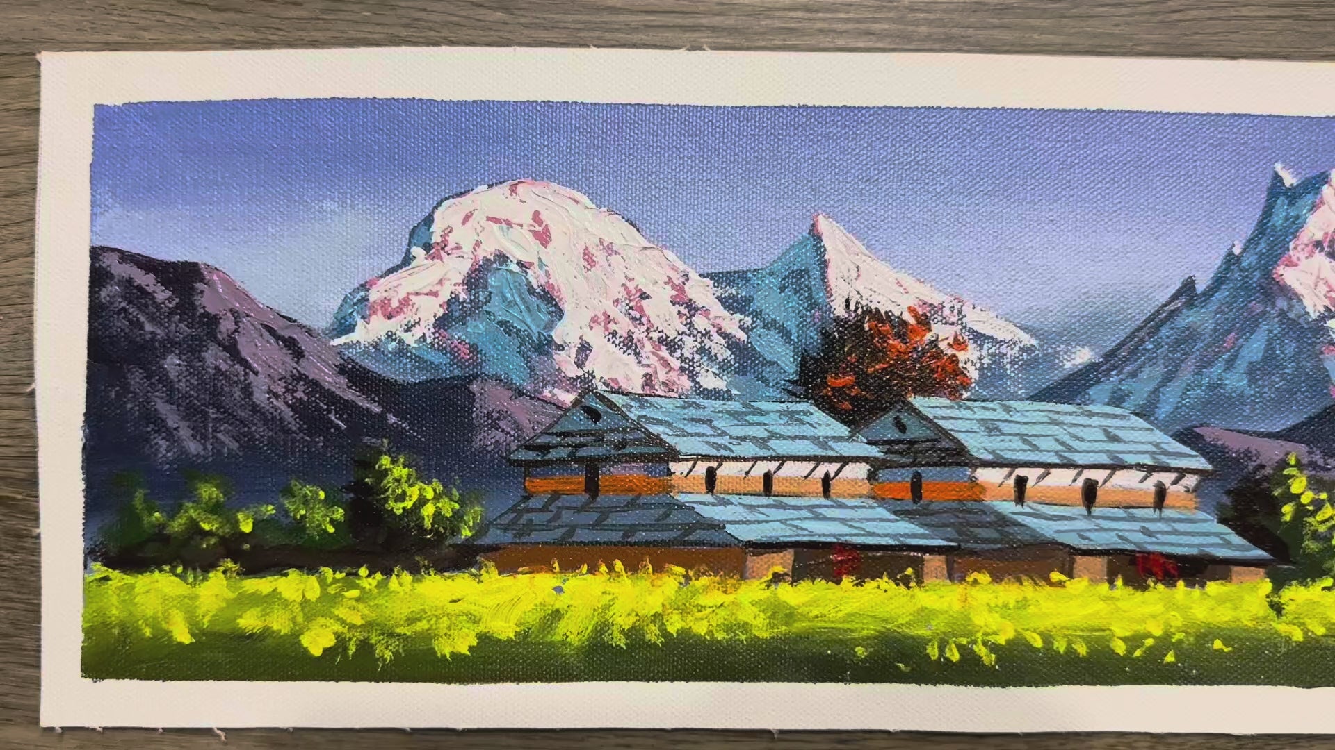 Annapurna & Machapuchare View – Traditional Himalayan Village House Painting