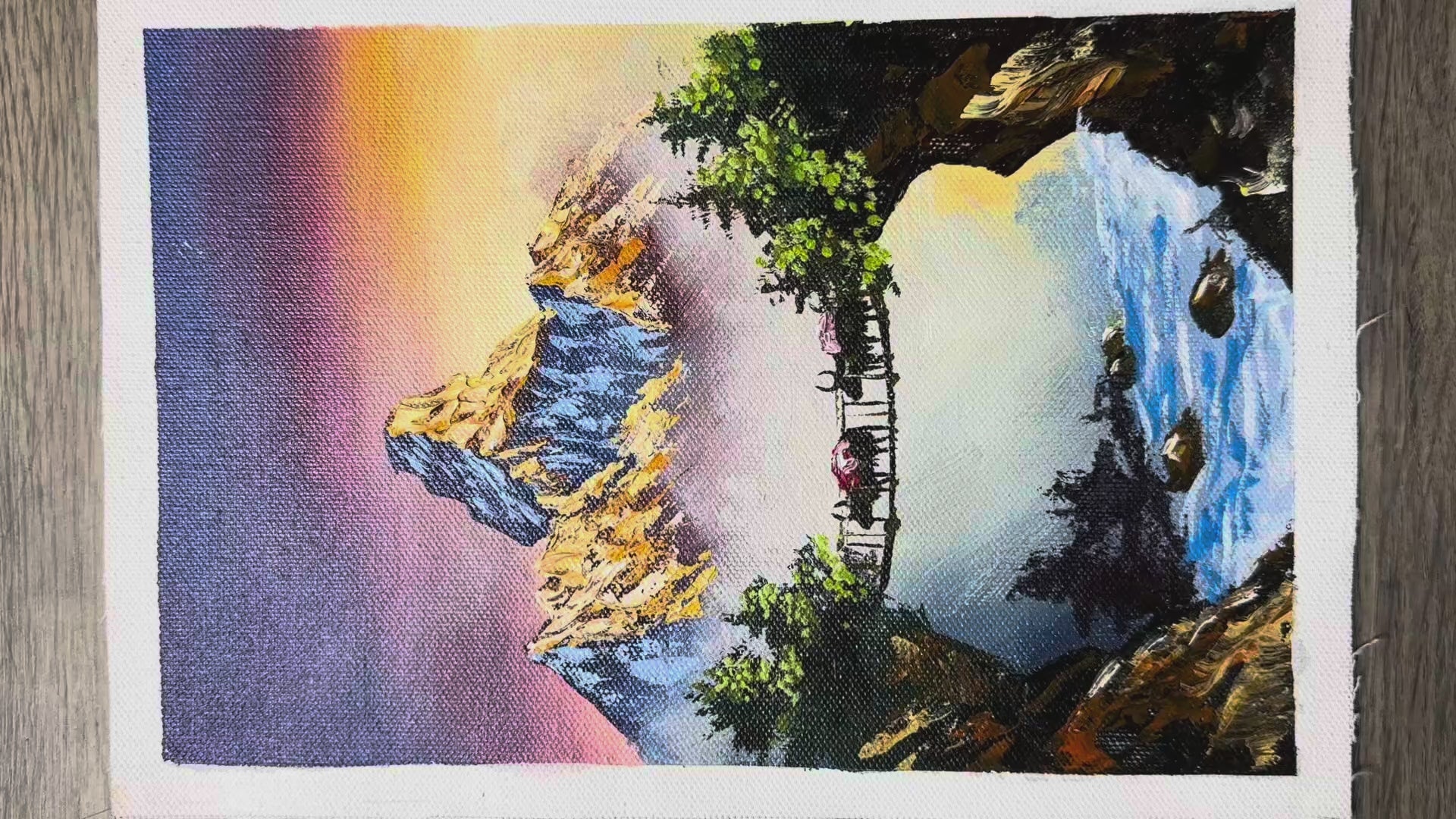 Golden Bridge Crossing – Machapuchare Himalayan Sunset Painting