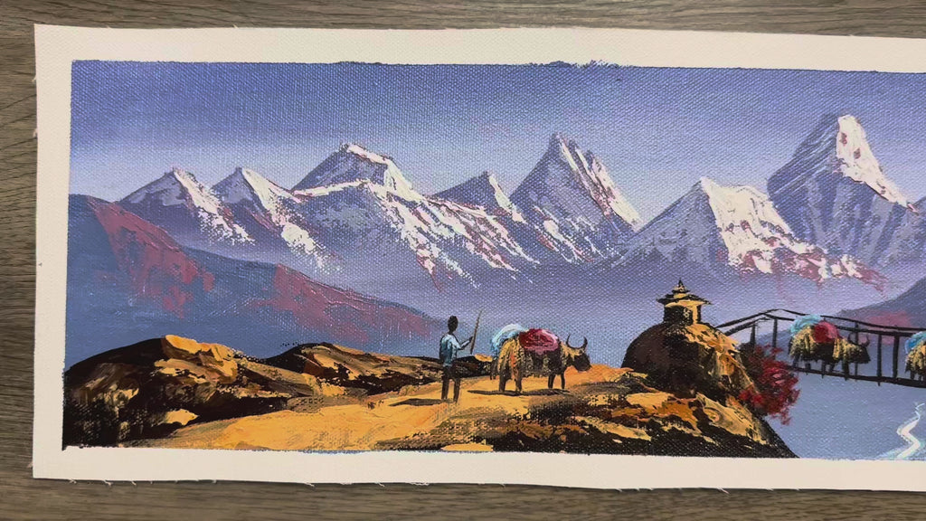 Machhapuchhre View – Yak Caravans and Stupa in the Himalayas