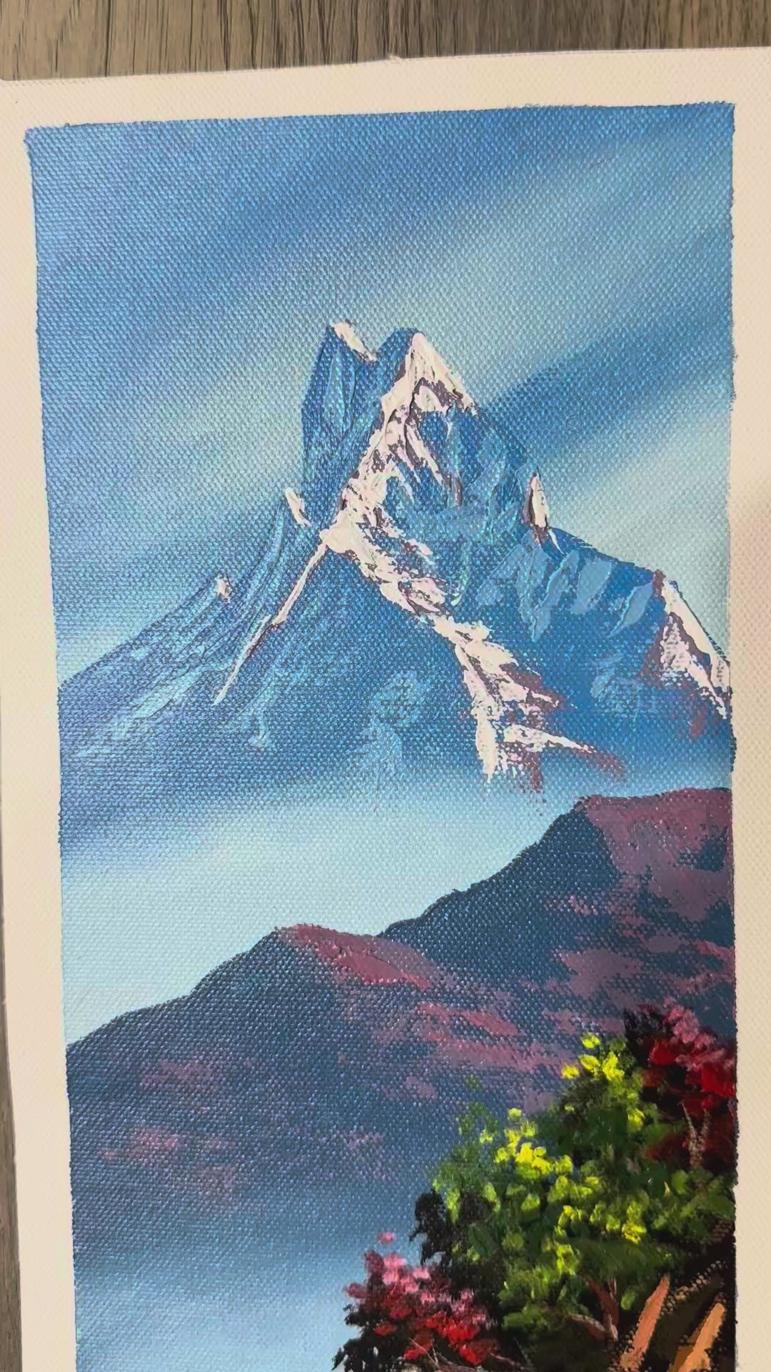 Vertical Himalayan Path – Acrylic Canvas Painting of Machhapuchhre & Lone Villager