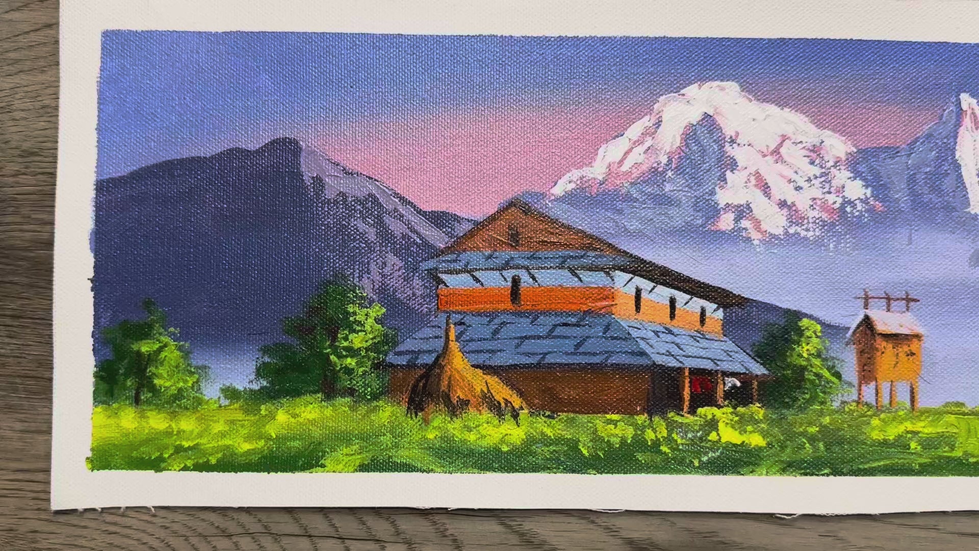 Annapurna Morning – Rustic Village House and Himalayan View Painting