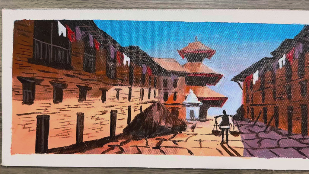 Traditional Newar Street – Nepali Heritage Village Painting