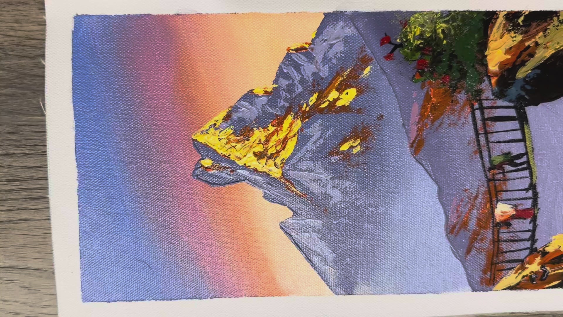 Golden Sunrise Over Fishtail – Vertical Himalayan Bridge Acrylic Canvas Painting